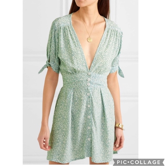 Faithfull the Brand Dresses & Skirts - Faithfull the Brand Green V-Neck Flower Floral Button Tie Mini Dress Small 4